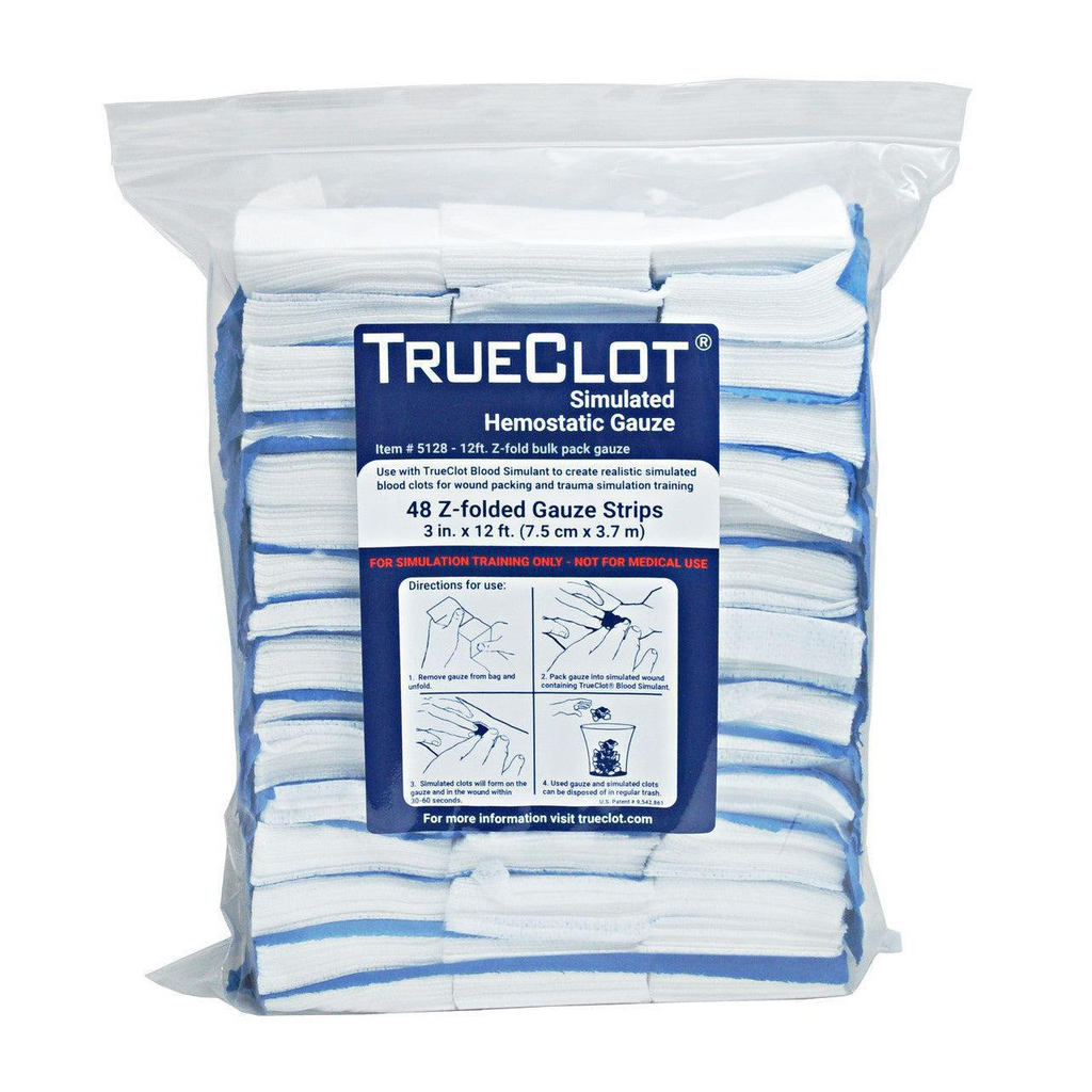 TrueClot - Simulated Hemostatic Gauze [Z-folded, 48 Strips at 12'x3", Bulk Pack]