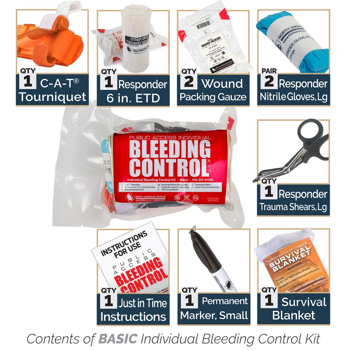 North American Rescue - Public Access Bleeding Control 6-Pack Basic Kit - Vacuum Sealed