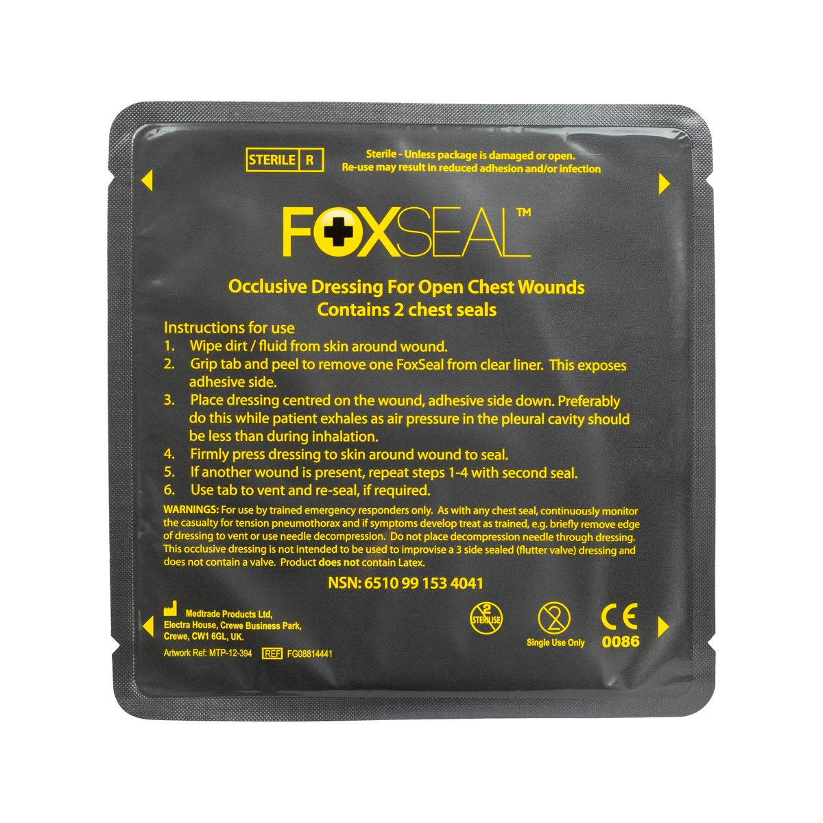 TacMed Solutions - Fox Chest Seal [Occlusive Dressing for Open Chest Wounds] 